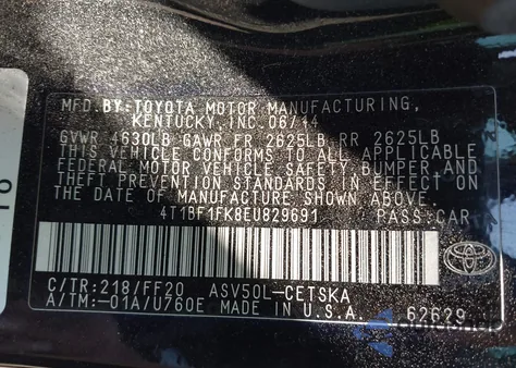 2014 Toyota Camry Se Sport z USA, uszkodzony, nr VIN 4T1BF1FK8EU829691